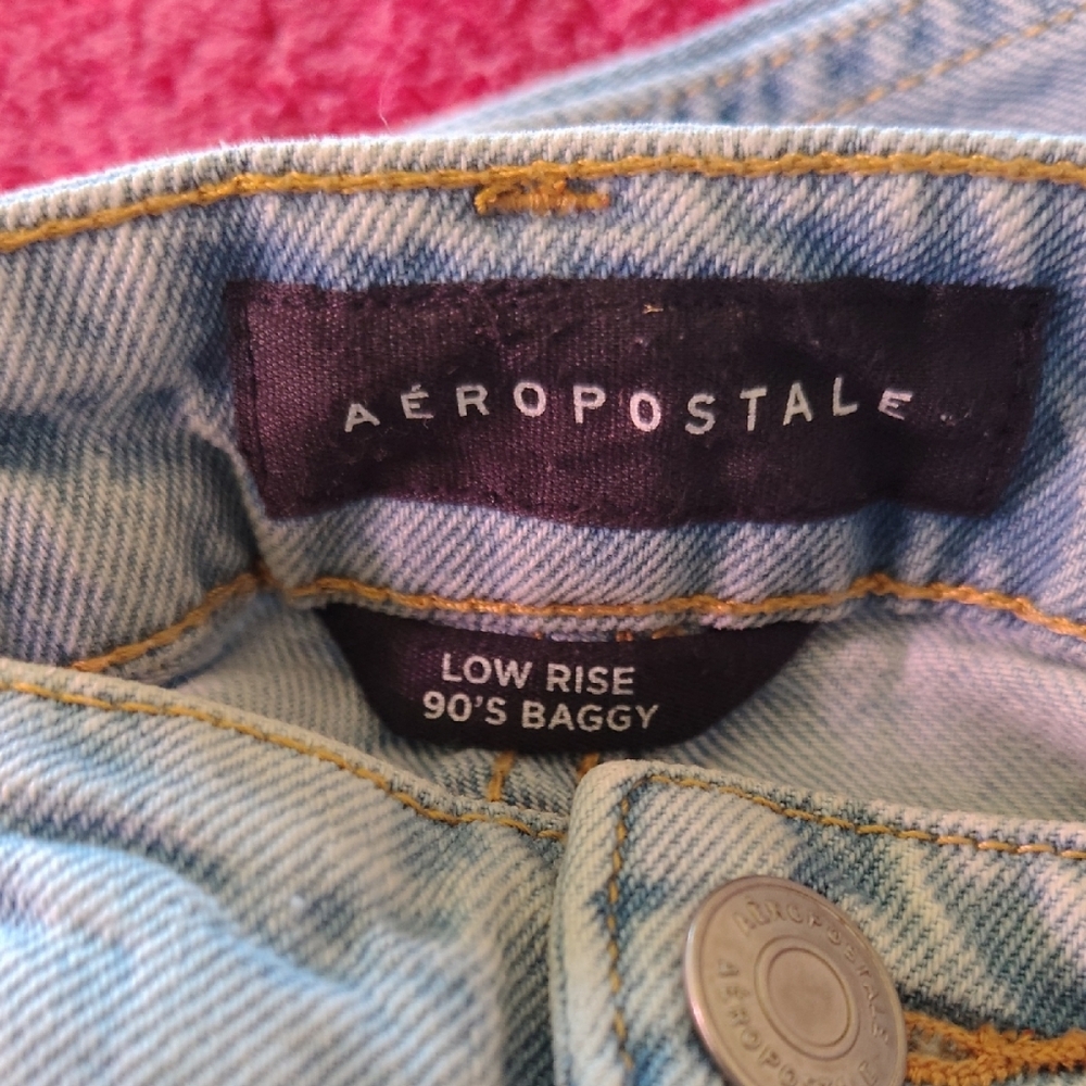 Aeropostale Senior Painted Jeans. Light Blue Low-Rise Bootcut Jeans - Picture 2 of 16